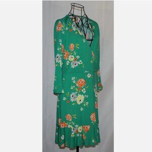 NWT LOFT Outlet Green Floral Ruffle Faux Wrap Dress - Size 6 Rayon Blend